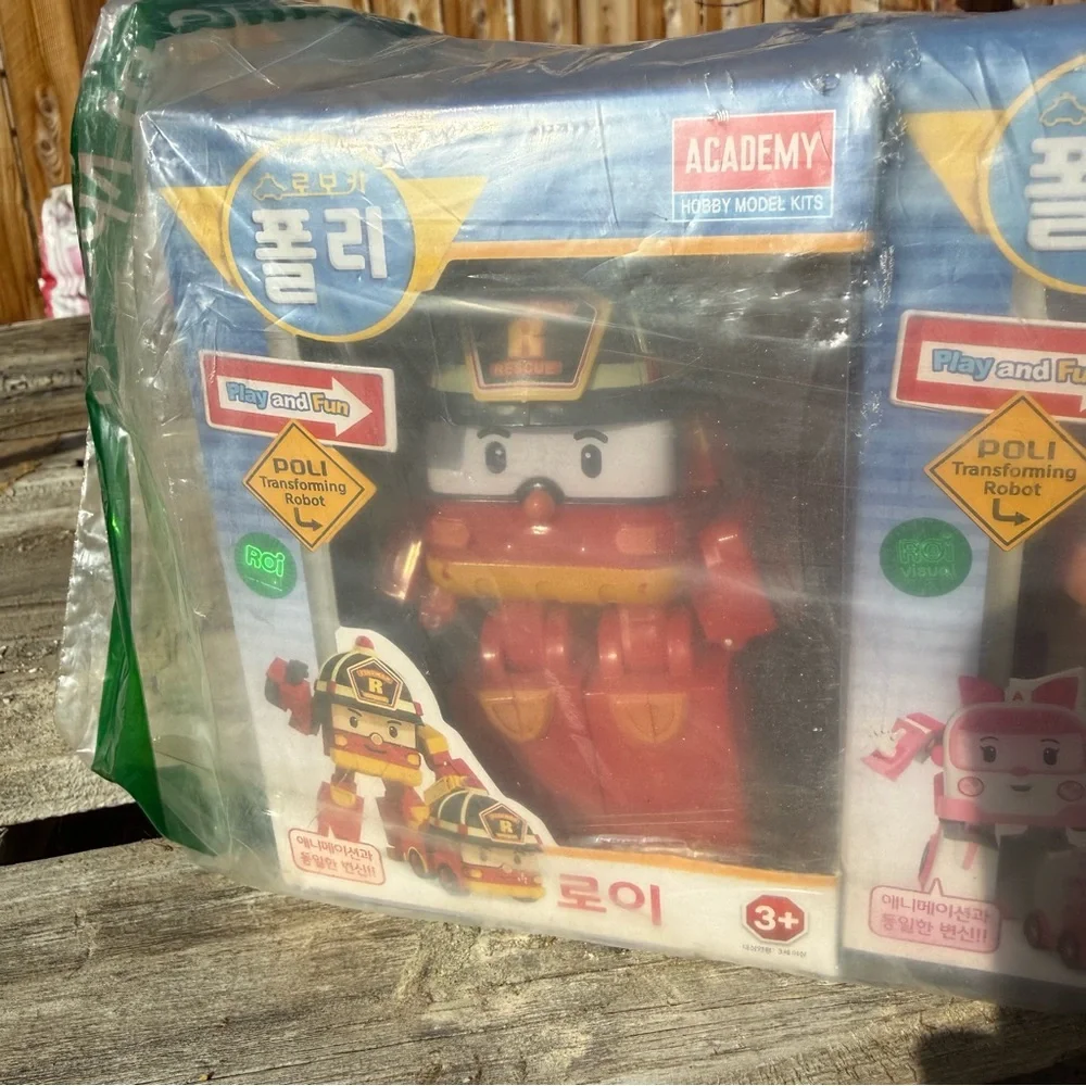 Robocar Poli 4pk of Transforming Robot Toys, Poli Roy Amber and Helly New In Box